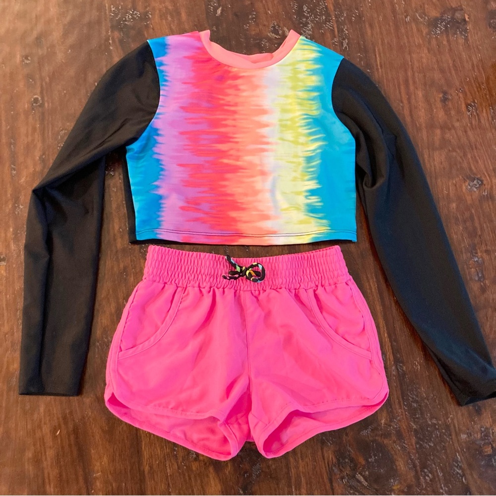 Girls Colorful Swim Set Rashguard and Shorts Size Kids Small 6